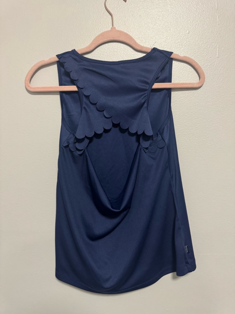 Simply Southern Navy Scallop-Back Ruffle Active Tank Top